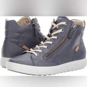 ECCO High-Top Sneakers in Blue with Beige Accents